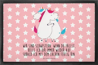Produktbild von Mr. & Mrs. Panda Fussmatte Einhörner Umarmen 40 x 60 cm - Rot Pastell - Geschenk, Schmutzmatte, Unicorn, Freundin, fußmatte, Liebe, Bodenvorleger, Fußabstreifer, Familie