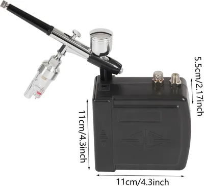 Immagine prodotto di Kit mini aerografo - Set aerografo a doppia azione con compressore - 2–15 PSI, portata d'aria di 10,5 l/min, tubo dell'aria da 1,7 m, alimentazione a rete 12V - Nero