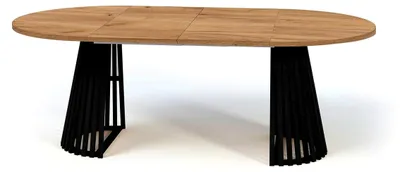Produktbild von Runder Ausziehbarer Tisch für das Esszimmer, Dover - Industrial/Loft Stil mit Lamellenbeinen, Durchmesser Varianten: von 90 bis 220 cm (Weiß, 90/190)
