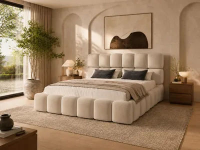Produktbild von Emlar Polsterbett Tessa 160x200 cm - Bubble Bett mit Bettkasten & Metalllattenrost - Velvet-Stoff - Doppelbett mit Stauraum Beige (Magic Velvet 2250)