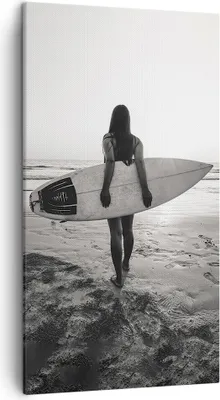 Produktbild von Bild auf Leinwand - Leinwandbild - Einteilig - Frau Strand Surfen - 45x80cm - Wand Bild - Wanddeko - Wandbilder - Leinwanddruck - Bilder - Wanddekoration - Leinwand bilder - Wandbild - PA45x80-5036