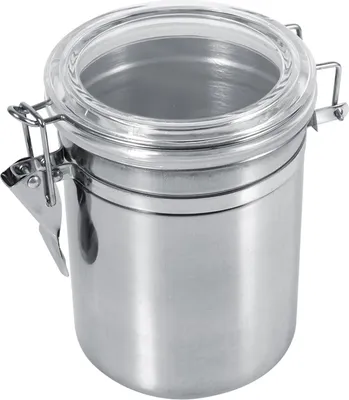 Produktbild von 1 Stück hochwertiger Edelstahl-Küchenbehälter aus lebensmittelechtem, rostfreiem Stahl – langlebig, hygienisch und aromasicher. Mit transparentem Deckel und praktischem Klickverschluss ideal als Lebensmittel-Aufbewahrungsbox für Zucker, Tee, Kaffeebohnen & mehr. Die kompakte Abmessung von 10 × 10 × 12,5 cm bietet ausreichend Fassungsvermögen bei platzsparendem Design. Robust, feuchtigkeitsbeständig und einfach per Hand oder Spülmaschine zu reinigen – eine zuverlässige Lösung für Ordnung und Frische in jeder