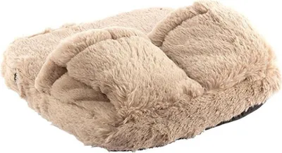 A close-up, studio shot of a taupe-colored foot massager.