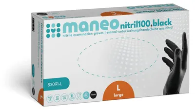 Produktbild von MANEO nitril100.black Nitril-Handschuhe, puderfrei, Größe L | Box (100 Stück)