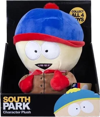 A plush toy of Stan Marsh from South Park, displayed in its retail packaging.