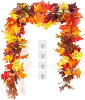 Image de Guirlande artificielle de feuilles d'érable 2 pièces 176cm décoration d'automne