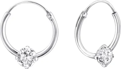 Produktbild von 925 Sterling Silber Creolen Ohrringe mit Zirkonia in verschiedenen Farben Farbe - Transparent