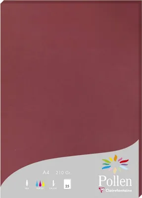 Produktbild von Clairefontaine Pollen, Laser-/Inkjet-Druck, A4 (210x297 mm), 25 Blätter, 210 g/m², Burgund, Forest Stewardship Council (FSC) Mix