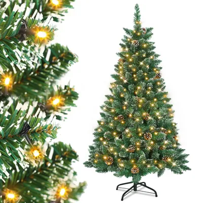 Obrázok produktu pre LZQ 210 cm PVC umelý vianočný stromček s teplým osvetlením LED vianočný stromček so snehom a kovovým stojanom s borovicovou šiškou