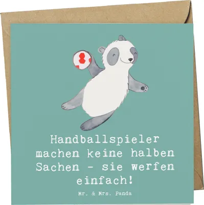 Produktbild von Mr. & Mrs. Panda Glückwunschkarte Handball Wurf - Meeresbrise - Geschenk, Leidenschaft, Klappkarte, doppelkarte, faltkarte, Sportler, Sport, Humor, anlasskarte, Sportart