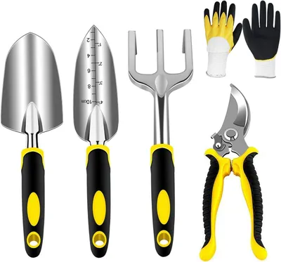 Produktbild von AGAKY Gartenwerkzeug Set, Gartengeräte Set aus Edelstahl, Gartenset Werkzeug mit Gartenschere, Handkelle, Pflanzkelle, Harke, Handschuhen