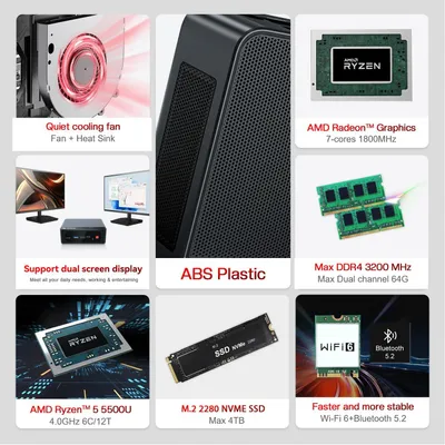 Produktbild von Mini-PC – Kompakte Desktop-Computer – 16 GB RAM – 500 GB SSD – WiFi 6 – 4K-Display