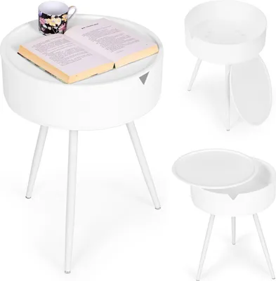 Immagine prodotto di Comodino rotondo con piano in plastica rimovibile - ModernHome