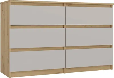 Zdjęcie produktu dla Szeroka komoda z szufladami TAAVI - dąb rzemieślniczy / kaszmir