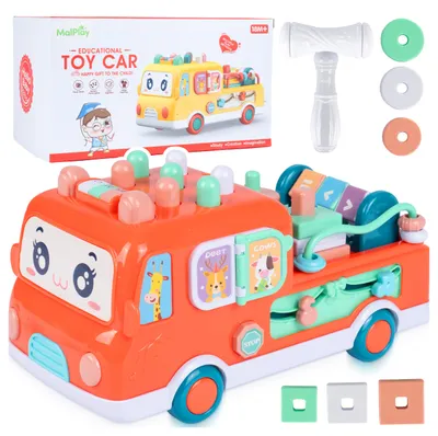 Obrázok produktu pre Malplay Autobus – vzdelávacia hračka pre batoľatá, Montessori triedič na rozvoj motoriky, od 18 mesiacov, Montessori darček