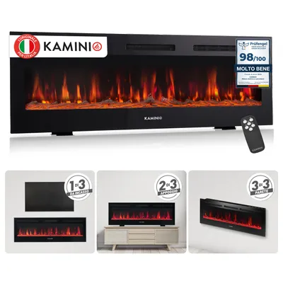 Immagine prodotto di KAMINIO Camino elettrico MARLON - Caminetto elettrico 3-in-1 con riscaldamento, effetto fiamma 3D, 12 colori di fiamma, telecomando - 60 pollici, Immagine generata dall'IA