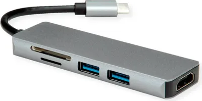 Zdjęcie produktu dla ROLINE 12.02.1019, Przewodowa, USB 3.2 Gen 1 (3.1 Gen 1) Type-C, Srebrny, MicroSD (TransFlash), SD, 3840 x 2160 px, 30 Hz