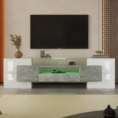 Produktbild von Odikalo TV-Schrank Sideboard Lowboard Hochglänzend 200cm LED Glasoberfläche Grau