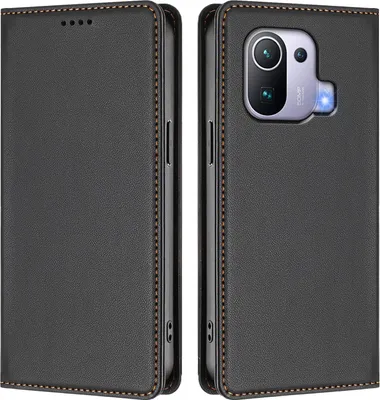 Obrázek produktu pro Kožené pouzdro pro Xiaomi Mi 11 Pro, magnetické flipové pouzdro zPolyuretankůže se stojánkem Černá
