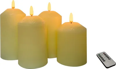 Image de Lot de 4 bougies LED en cire véritable 10/12/13/14 cm Bougies avec lumière vacillante
