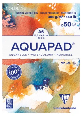 Produktbild von Clairefontaine 3x Aquapad Goldline, Aquarellblock A6, 50 Blatt naturweiß 975620C