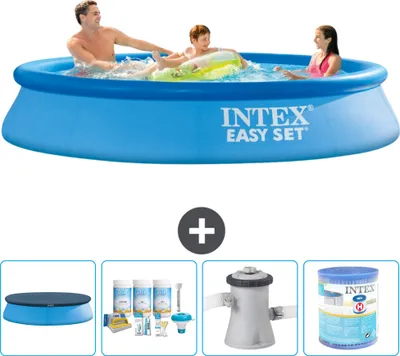 Produktbild von Intex runder aufblasbarer Easy Set-Pool – 305 x 61 cm – Blau – im Lieferumfang enthalten Abdeckung - Wartungspaket - Filterpumpe für Schwimmbad - Filter