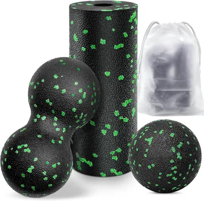 Imagen del producto de Conjunto de pelota y rodillo de fascia, color verde, para cuello y espalda, para masajes