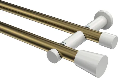 Produktbild von Interdeco Gardinenstange / Vorhangstange Messing Antik / Weiß, Typ Platon Sitra (Konus) ohne Ringe, 20 mm Ø 2-läufig, 440 cm