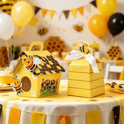 12 Partyboxen mit Bienenmotiv – Papier-Tragetüten