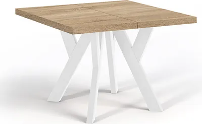 Produktbild von Quadratischer Ausziehbarer Tisch für Esszimmer, NERO, Loft-Stil, Skandinavisch, 90 / 190 cm, Farbe: Eiche Sonoma / Weiss