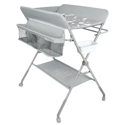 Produktbild von Wickeltisch,Faltbar und Tragbar Wickeltisch mit Rollen,Baby Wickelkombi mit Ablagefächern für Windelwechsel, max. Traglast 25 kg (77x63x101cm)