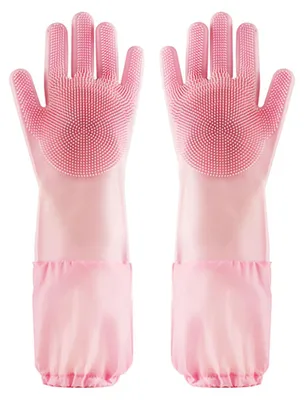 Produktbild von Paar Haushaltshandschuhe, Silikon-Reinigungshandschuhe mit rutschfester Oberfläche, verlängertem Armschutz, Tierhaarentfernungshandschuhe