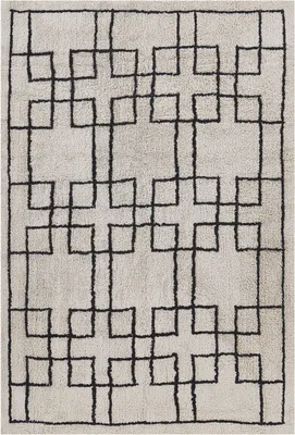 Produktbild von BELIANI Teppich Beige Schwarz Baumwolle Rechteckig 160 x 230 cm Geometrisches Muster Getuftet Skandinavisch Kurzhaar Kurzflor Wohn- und Schlafzimmer