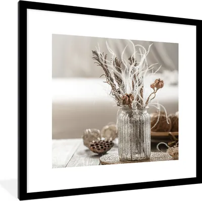 Produktbild von MuchoWow® MuchoWow® Gerahmtes Poster Stilleben - Getrocknete Blumen - Vase 40x40 cm - Poster mit zchwarzem Bilderrahmen - Poster - Plakat im Rahmen