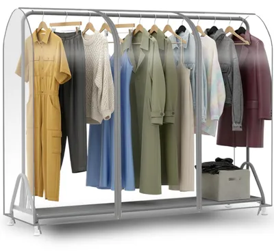 Produktbild von Kleiderständerabdeckung, 180 cm breit, transparente Kleiderständerabdeckung mit Reißverschluss, Schutzhülle für große Kleiderbügel, wasserabweisende Kleiderständerabdeckung
