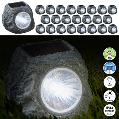 Produktbild von Solarlampe 24er Set Steinoptik schwarz 6,5x6x5cm Polyresin Gartenleuchte Wegleuchte Akkubetrieben Solarpaneel