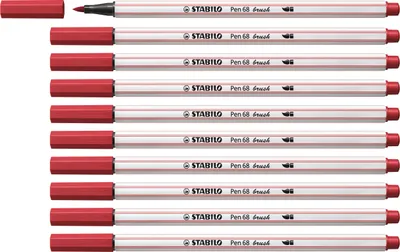 Produktbild von Premium-Filzstift mit Pinselspitze für variable Strichstärken - STABILO Pen 68 brush - 10er Pack - dunkelrot