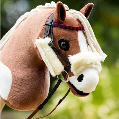 Image de Filet bridon de course avec browband décoré en rouge et bleu pour hobby horse