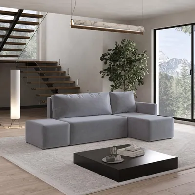 Produktbild von Masseno Ecksofa VELOTTI R-S mit Schlaffunktion L-Form, Sofa mit Bettkasten, Wohnzimmersofa, Couch, Soffa, Bettsofa, Couchgarnitur- Grau, KRONOS 15