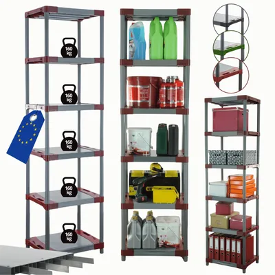 Produktbild von MODO24 Kunststoffregal, 6 Ablagen, 160kg/Boden, Schwerlast, Steckregal, Lagerregal, Plastikregal, Werkstatt, 222x70x46?cm, Rot, TYTAN