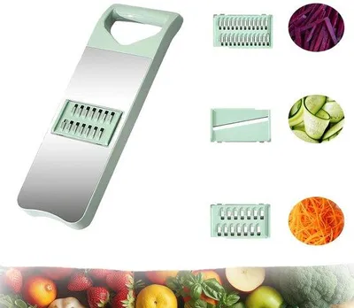 Produktbild von Gemüseschneider aus Edelstahl – Julienneschneider – Gemüseraspel – 3 austauschbare Messer – Multifunktional – Manuelle Bedienung – Küchenreibe