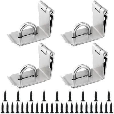 Immagine prodotto di 4 serrature angolari da 10,2 cm, chiusure per porte a 90 gradi in acciaio inossidabile, complete di viti