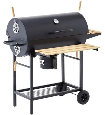 Produktbild von COOKINGBOX MIKE Holzkohlegrill schwarz, horizontal, 2 verchromte Grillroste, 71 x 35 cm, Deckel mit Thermometer, klappbareSeitentische, Luftregelung, Ascheauffangschublade