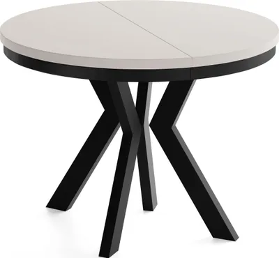 Produktbild von Runder Esstisch Ausziehbar 80-130 cm – Verlängerbar, für 4-6 Personen mit Schwarzen Holzbeinen & Metallring – Tisch für Wohnzimmer & Esszimmer in Kaschmir