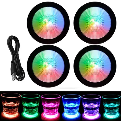 LED Untersetzer 4er-Set, USB wiederaufladbar, schwarz