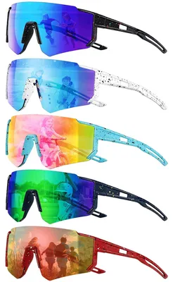 Zdjęcie produktu dla Omgoods - Okulary rowerowe polaryzacyjne - Okulary sportowe dla dzieci - Ochrona UV900 - Do aktywności na świeżym powietrzu - Zestaw 5 sztuk - Dla chłopców i dziewcząt - Okulary sportowe