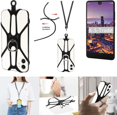 Produktbild von K-S-Trade 3in1 Handykette Handyband Handykordel Halsband Smartphone-Ring Handy-Ring kompatibel mit Sharp Aquos C10 Fingerhalterung Handyring