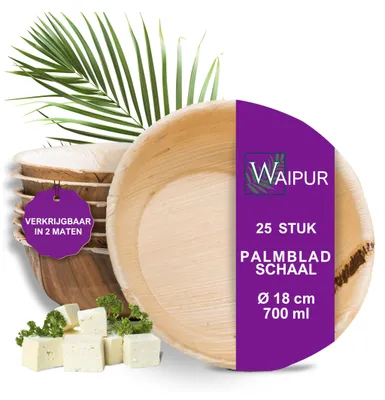 Palmblatt-Einwegschalen, 25 Stück, 18 cm, 700 ml, natur