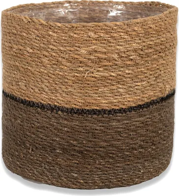 Produktbild von Seegras Korb rund dreifarbig Ø 35 x 33 mit Einsatz Blumentopf geflochten Aufbewahrungskorb Über-Topf Blumenkorb