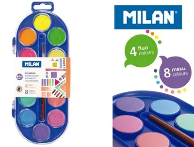Immagine prodotto di MILAN Akwarele Fluo i Metaliczne 12 kolorów, pędzelek